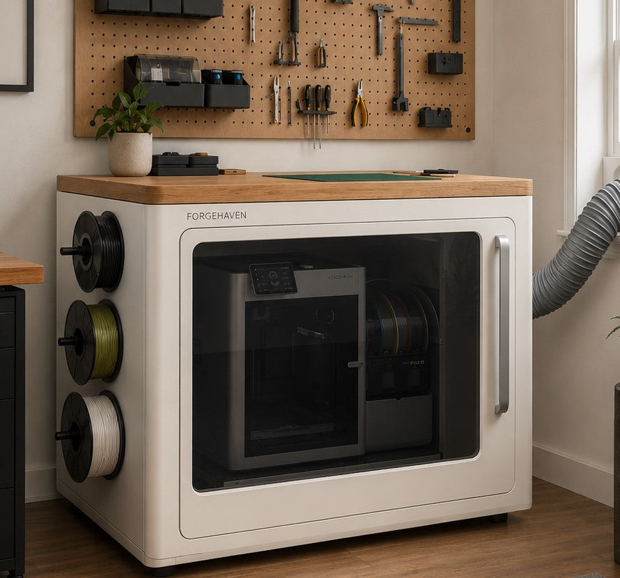 Closed furniture-style Omaxs 3D printer cabinet detail