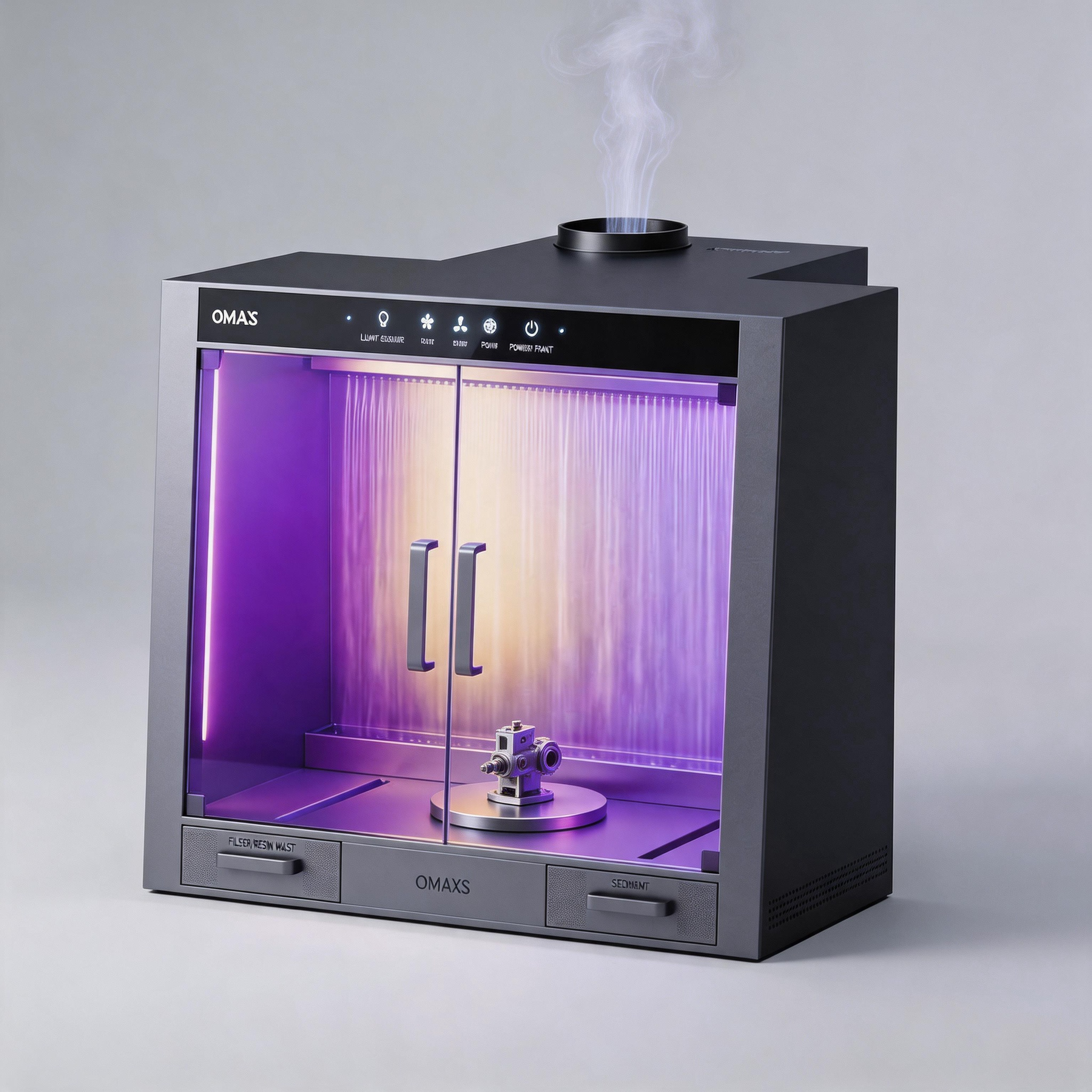 Omaxs Finishing Station with purple UV curing light