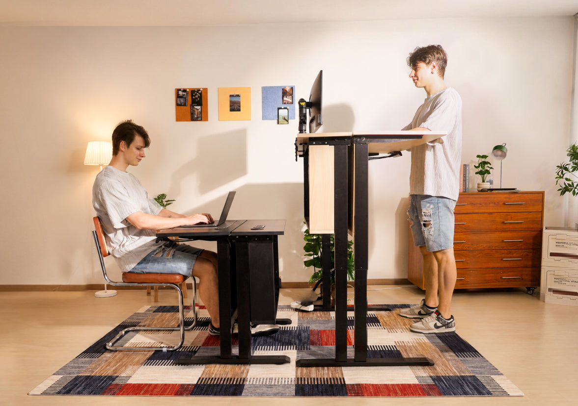 Most Standing Desks Lift.
This One Hides the Mess